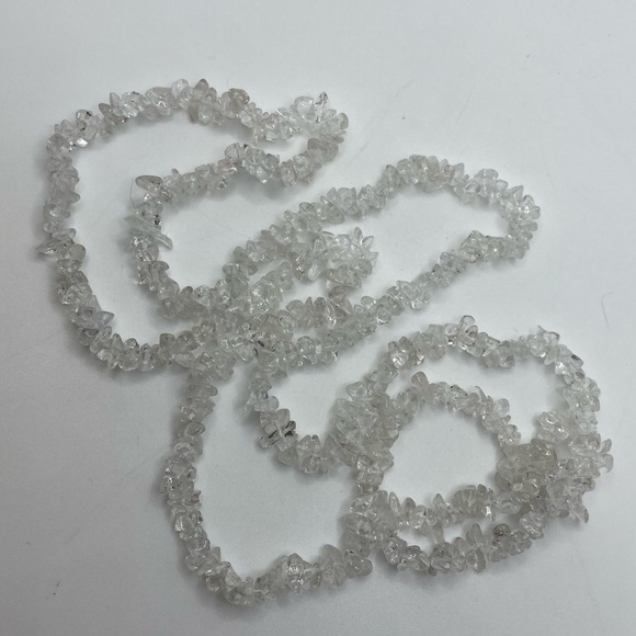 CLEAR Rock Crystal Real Stone Beaded Endless Necklace No Clasp 34” - Picture 4 of 6